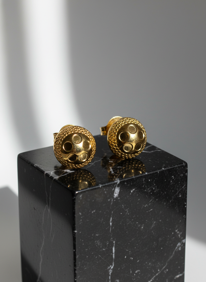 NuGold Textured Gold-Toned Round Stud Earrings for Women