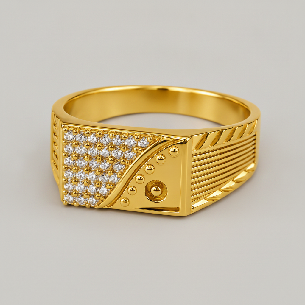 Regal Crystal Wave Statement Ring for Men