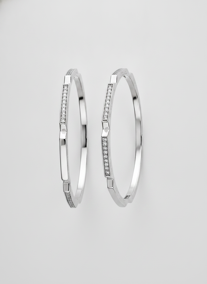 925 Silver Geometric CZ Bangles for Women