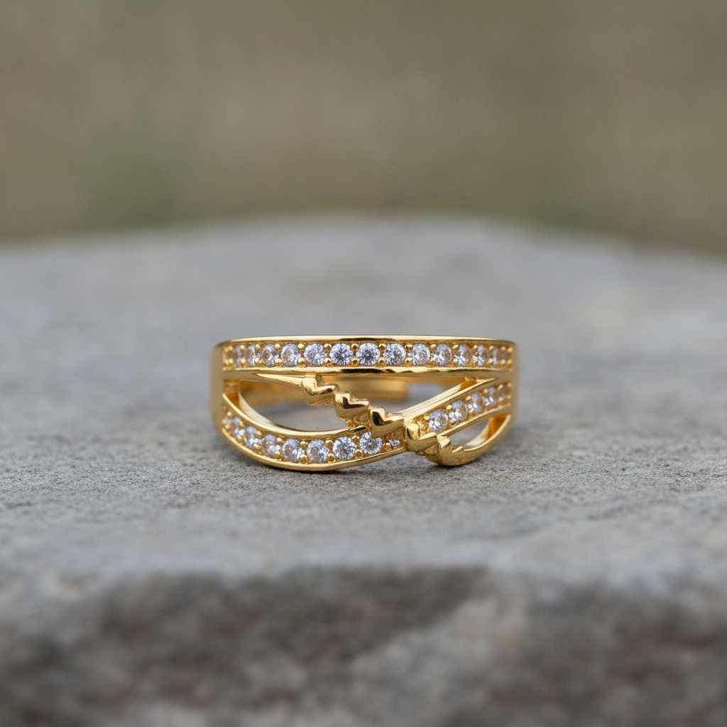 Regal Heartline Wave Sparkle Statement Ring for Women