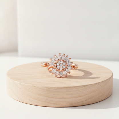 Rose Gold Crystal Floral 360° Rotating Spinner Ring