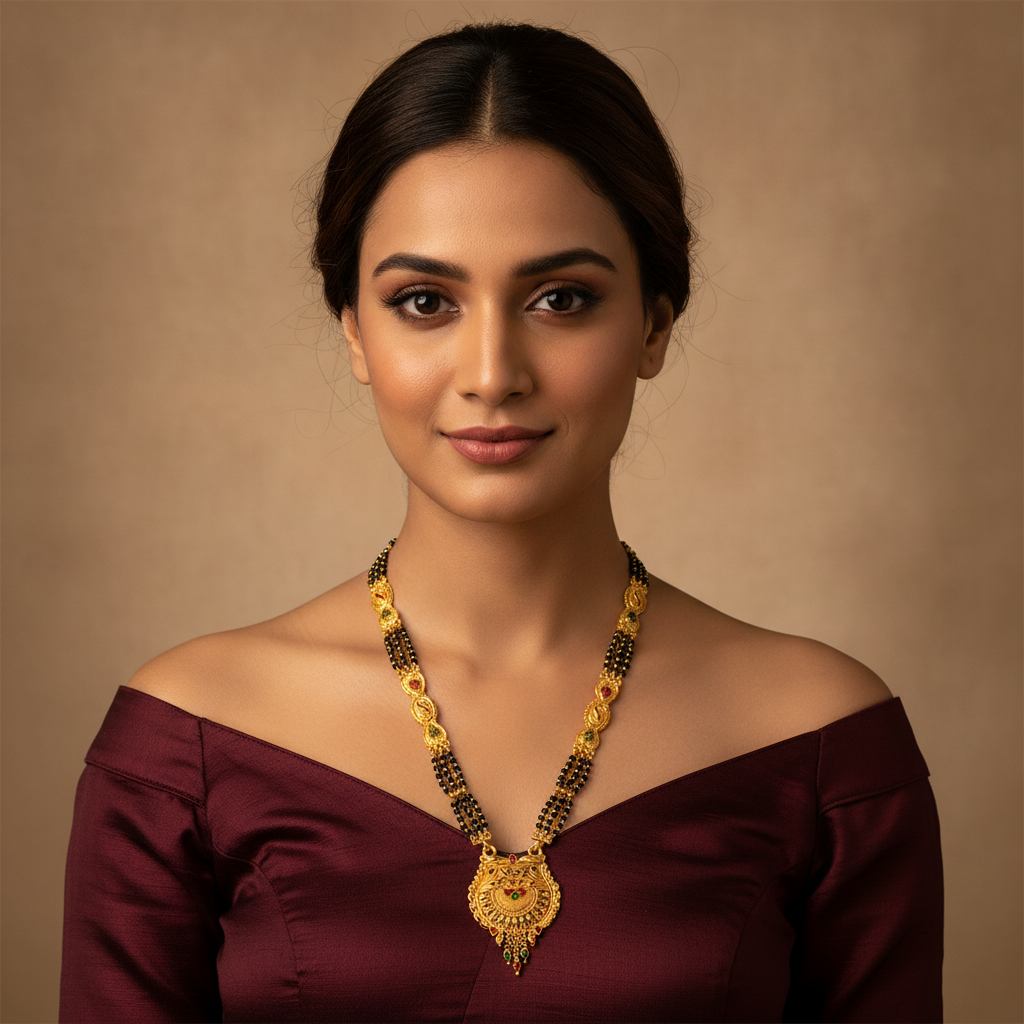 Ethnic Mangalsutra with Intricate Floral Temple Pendant