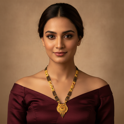 Ethnic Mangalsutra with Intricate Floral Temple Pendant