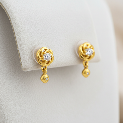 NuGold Floral Crystal Drop Gold-Toned Stud Earrings for Women