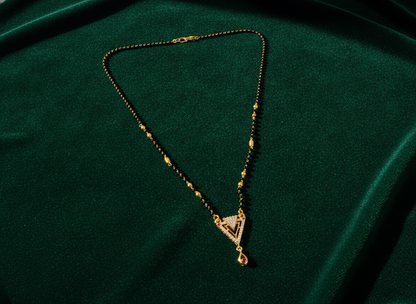 Designer Triangle CZ Stone Mangalsutra with Ruby Drop Pendant for Women