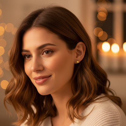 NuGold Minimalist Gold-Toned Ball Stud Earrings for Women