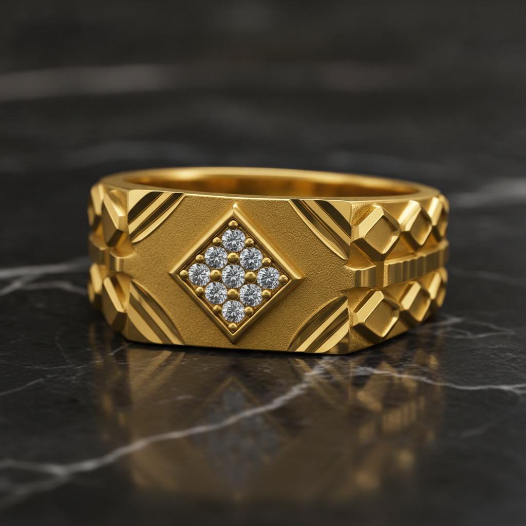 Premium CZ Crystal Geometric Pattern Statement Ring for Men