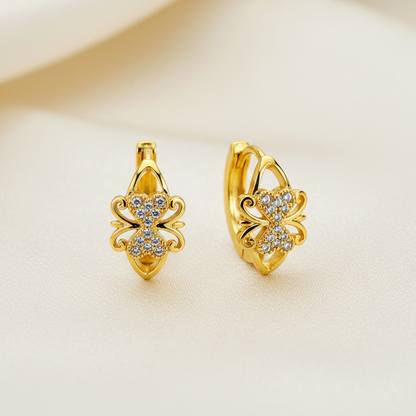NuGold Floral Crystal Gold-Toned Hoop Earrings for Women