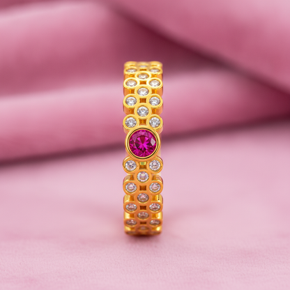 Regal Ruby Halo Cascade Statement Ring for Women