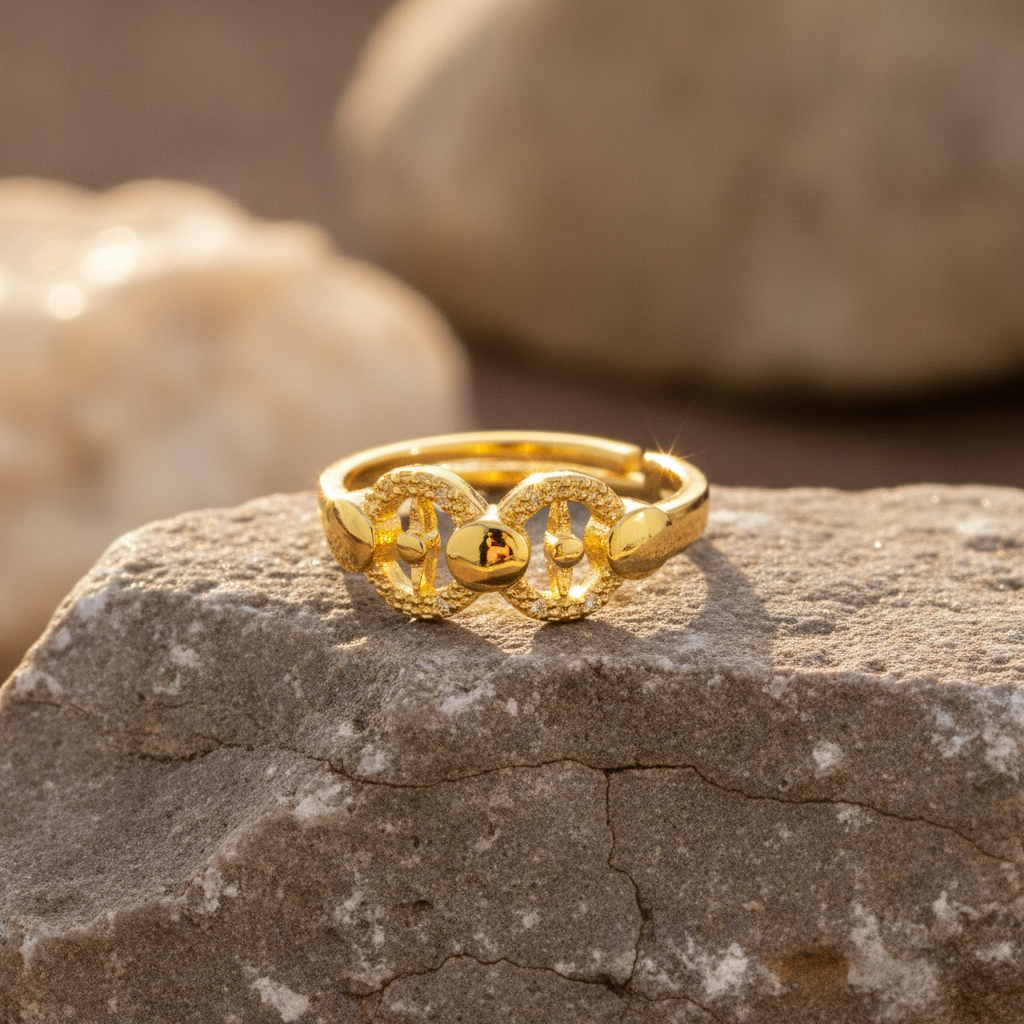 NUGOLD Elegant Twin Circle Heritage Adjustable Ring for Women
