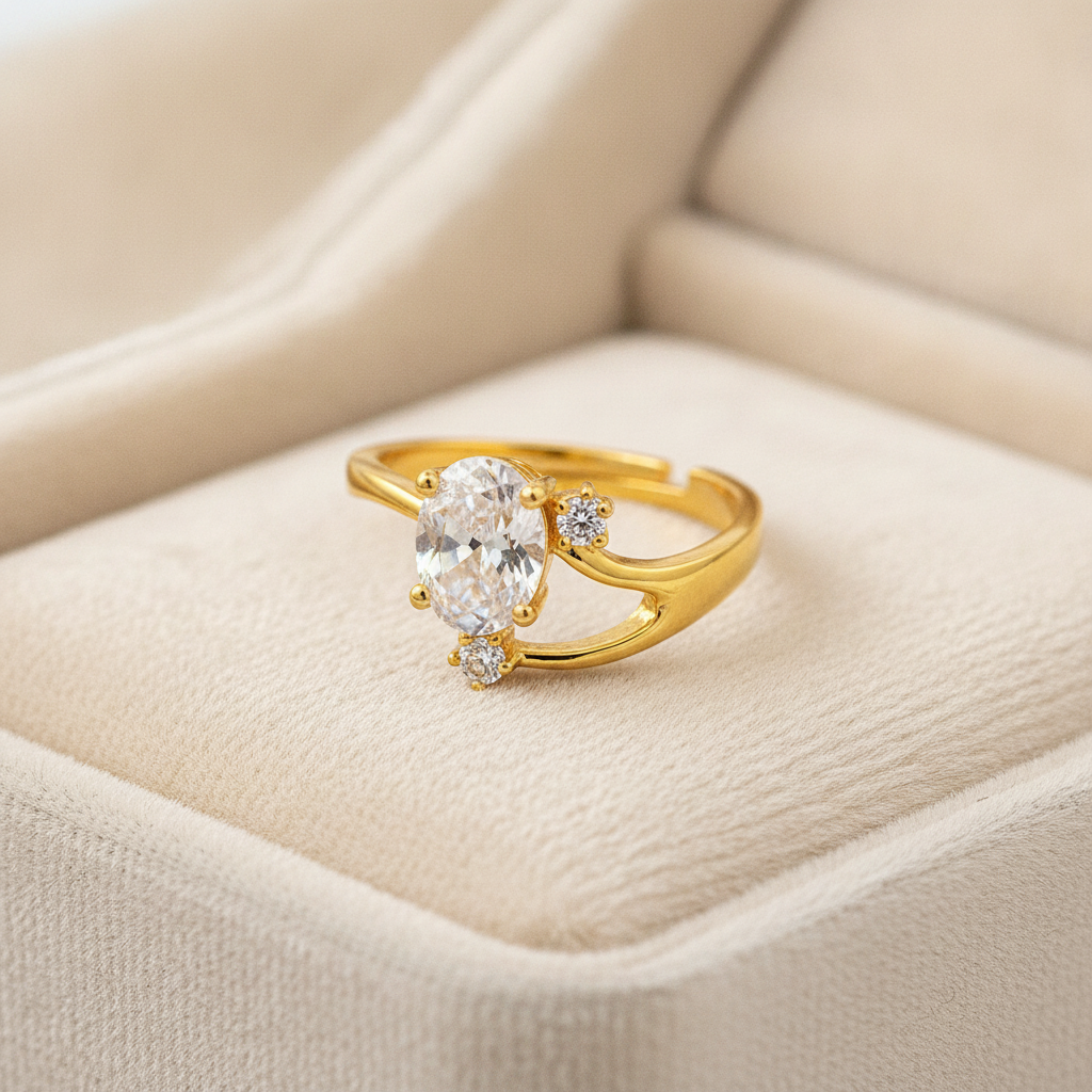 Elegant Oval Cut Crystal Solitaire Ring for Women