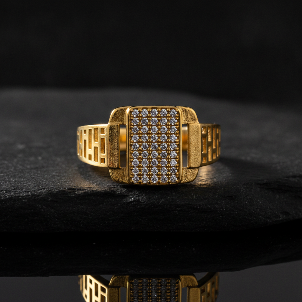 Royal Gridstone Crystal Statement Ring for Men