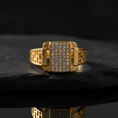 Royal Gridstone Crystal Statement Ring for Men