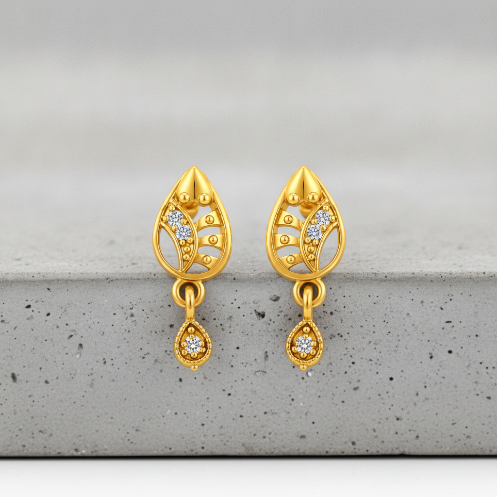Elegant Leaf Motif Crystal Teardrop Drop Earrings for Women