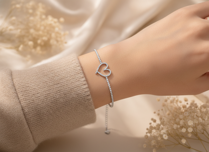 Heart Shape Cubic Zirconia 925 Sterling Silver Bracelet
