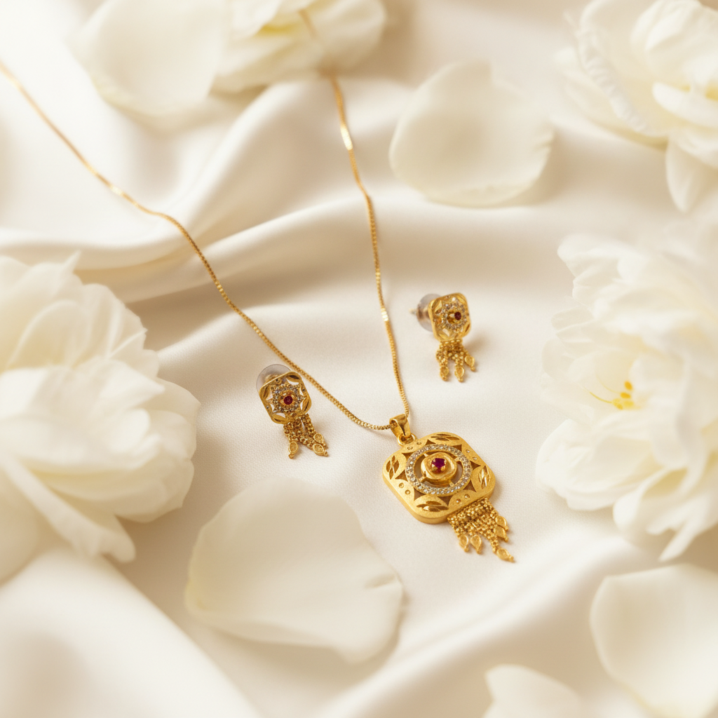 NUGOLD Signature Ruby Elegance Necklace & Earrings Set