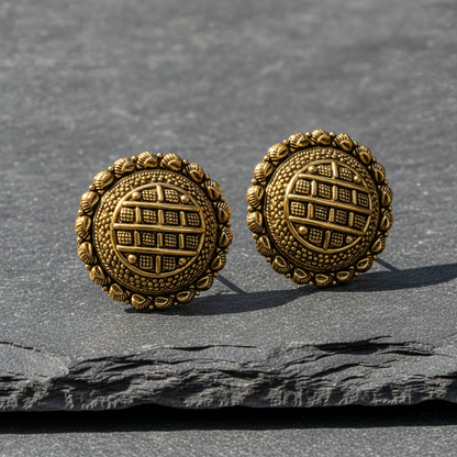 Royal Geometric Leaf Crest Statement Stud Earrings for Women