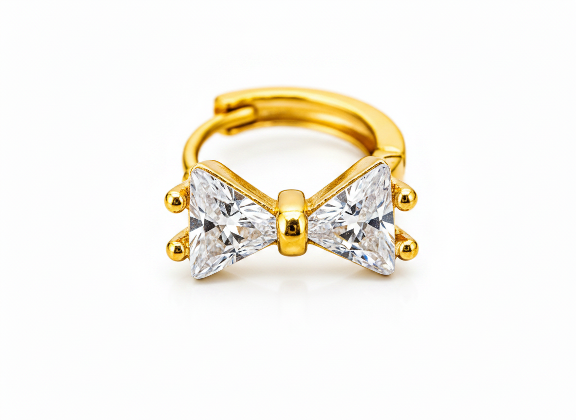 NuGold Crystal Bow Gold-Toned Huggie Hoop Earrings for Women