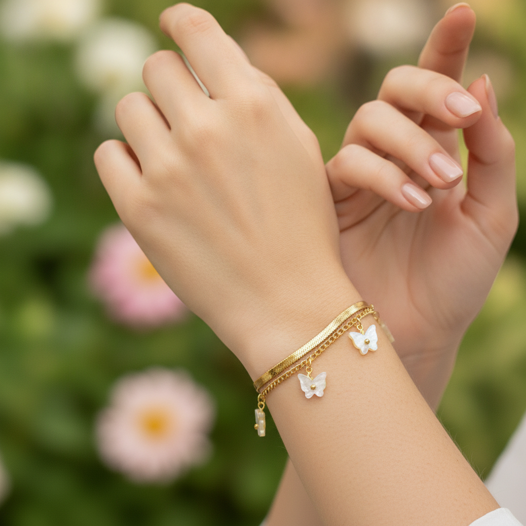 NUGOLD Double Layer Butterfly Bracelet