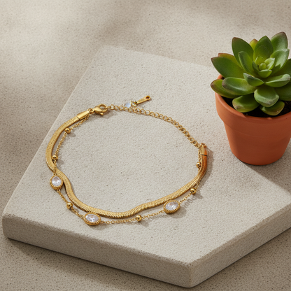 NUGOLD Premium Double Layer Oval Stone Bracelet