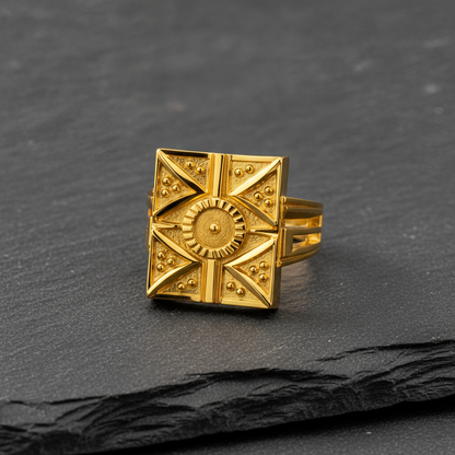 Regal Geometric Medallion Statement Ring for Men