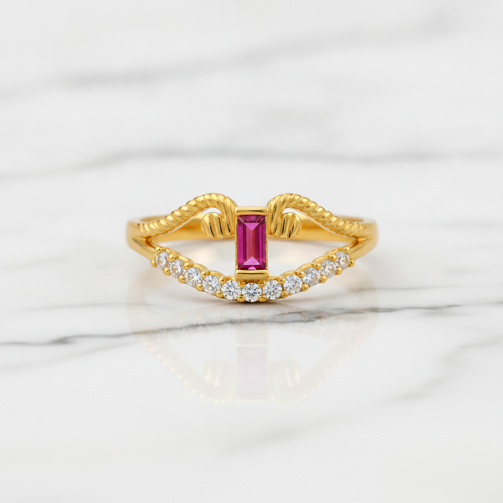 Regal Ruby Crescent Embrace Statement Ring for Women