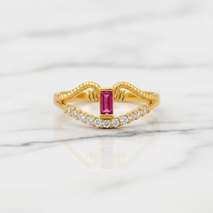 Regal Ruby Crescent Embrace Statement Ring for Women