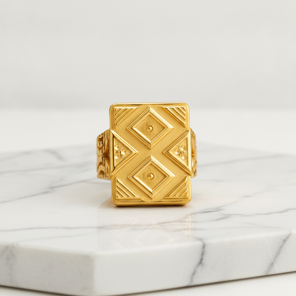 Royal Geometric Crest Statement Ring for Men