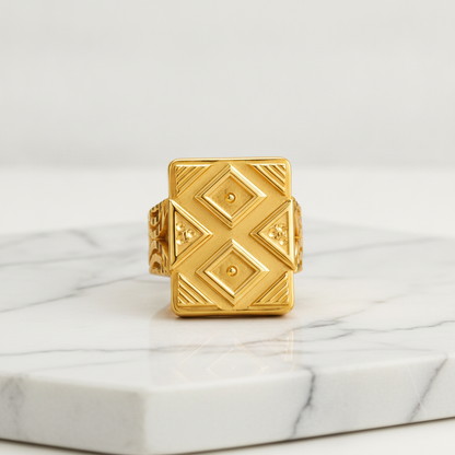 Royal Geometric Crest Statement Ring for Men