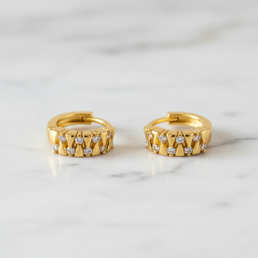 NuGold Geometric Crystal Gold-Toned Huggie Hoop Earrings for Women