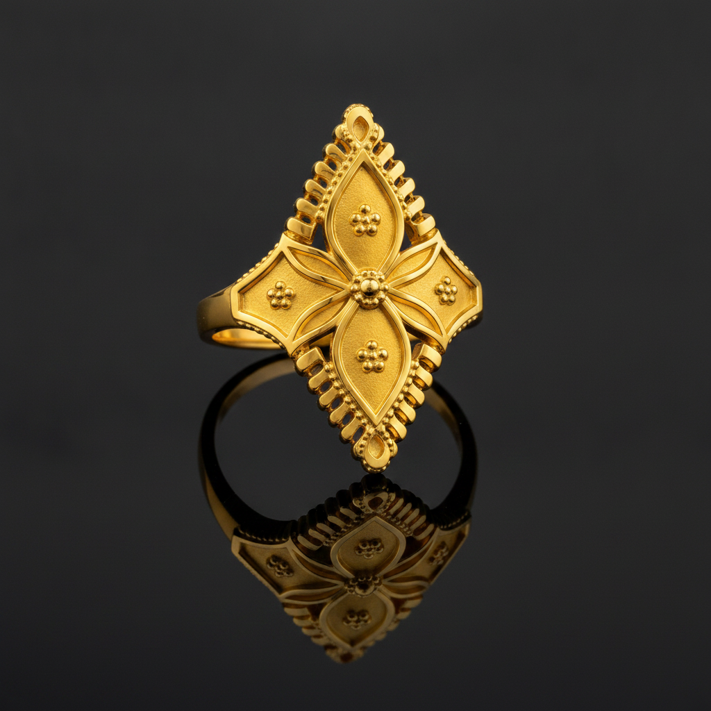 Royal Four-Petal Heritage Crest Statement Ring for Women