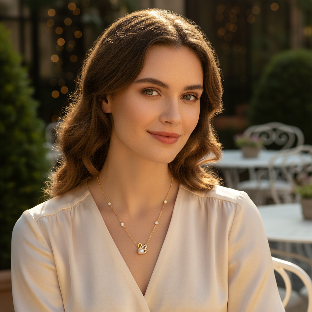Graceful Swan Pearl Necklace with Sparkling CZ Stones