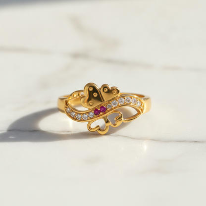 Royal Heart Infinity Ruby CZ Designer Ring