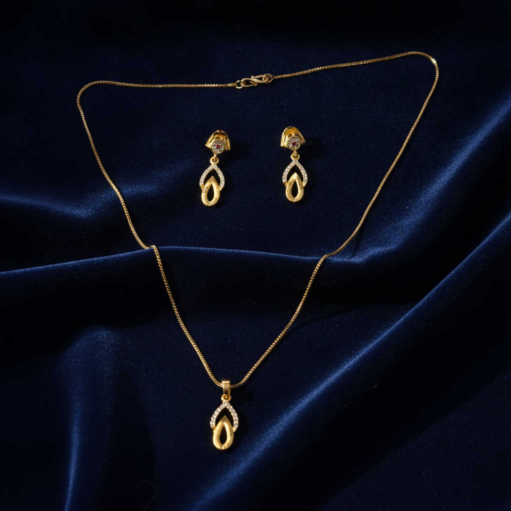 NUGOLD Finish Teardrop Pendant Necklace & Earrings Set for Women