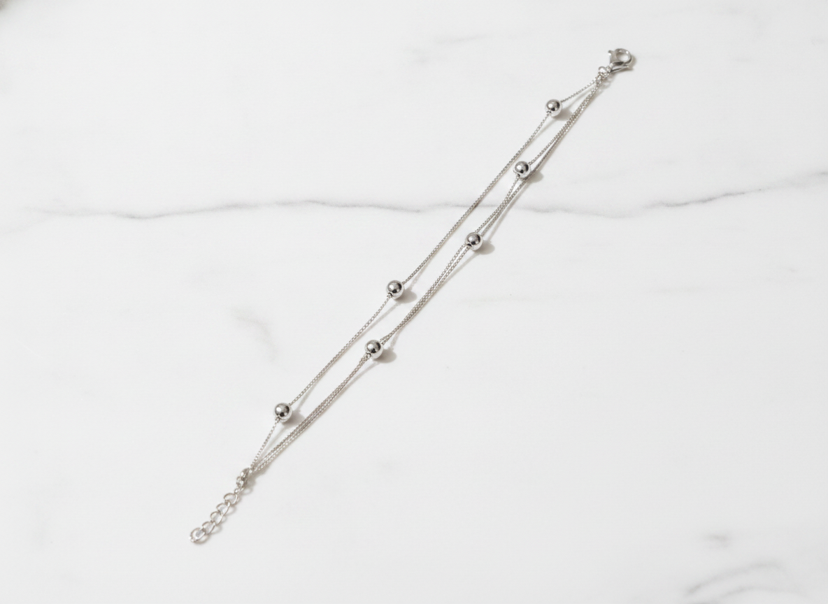 925 Sterling Silver Double Layer Bead Bracelet for Women