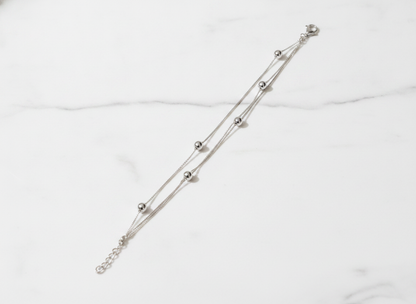 925 Sterling Silver Double Layer Bead Bracelet for Women