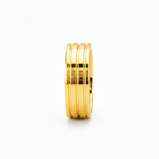 NUGOLD Elegant Plain Band Ring with Triple Line Design