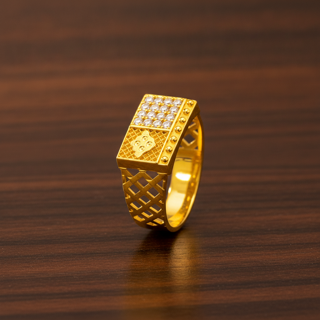 Royal Dual-Panel Crystal Lattice Statement Ring for Men