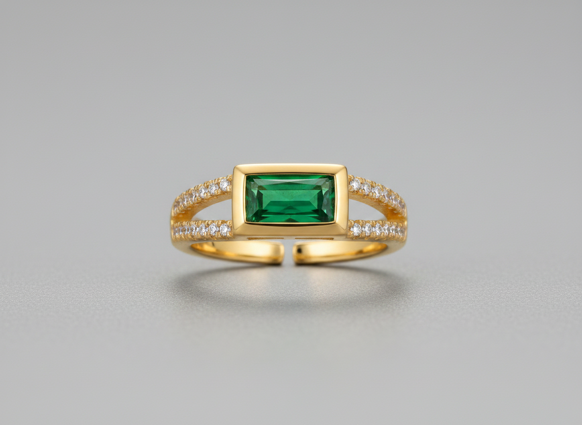 NuGold Emerald Royale Dual Band Adjustable Ring