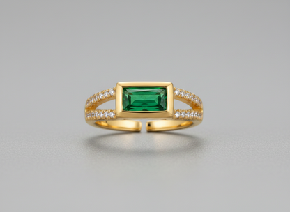 NuGold Emerald Royale Dual Band Adjustable Ring