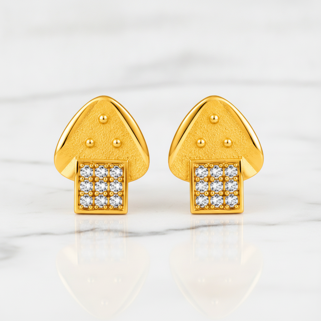 Celestial Tri-Beaded Cap Ear-Studs Earring