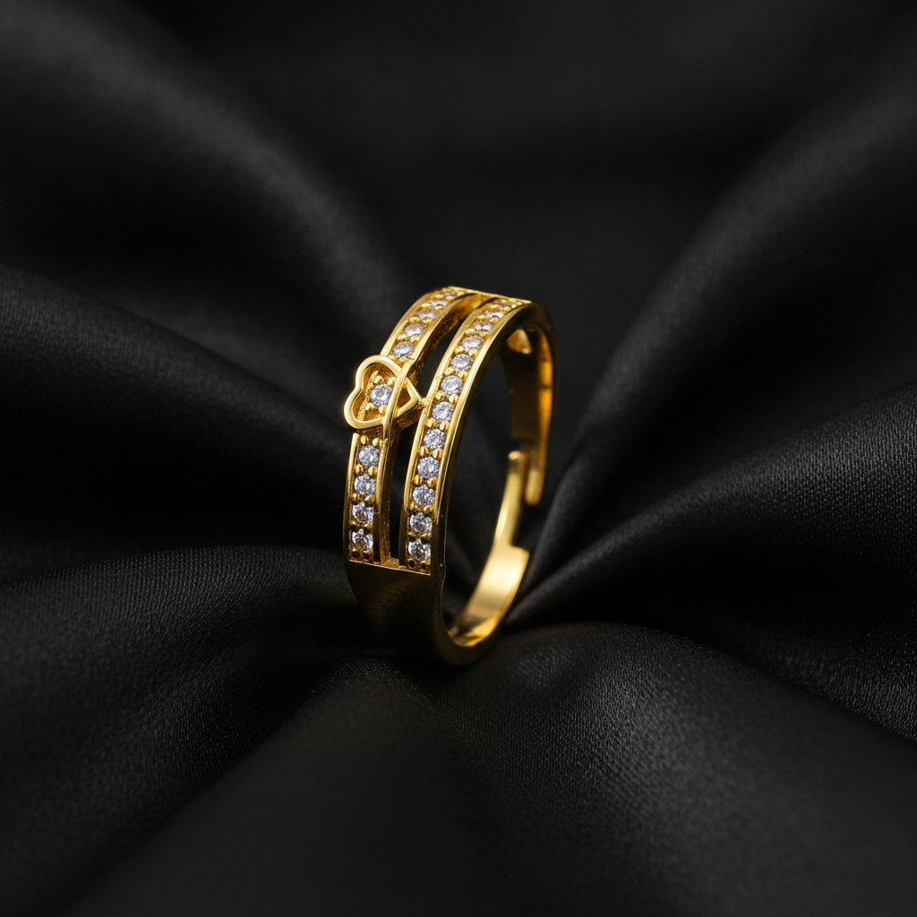Regal Double-Line Heart Sparkle Statement Ring for Women