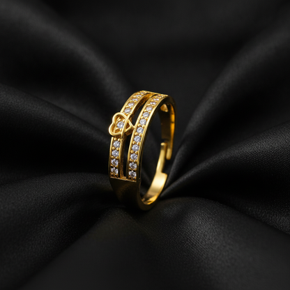 Regal Double-Line Heart Sparkle Statement Ring for Women