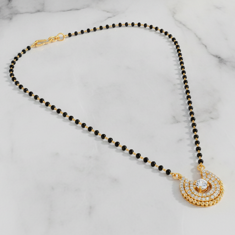 NUGOLD Designer Black Bead Mangalsutra with Cubic Zirconia Pendant