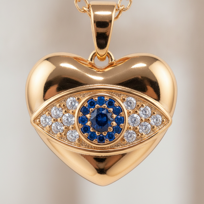 Lucky Evil Eye Heart Pendant Chain Necklace for Women