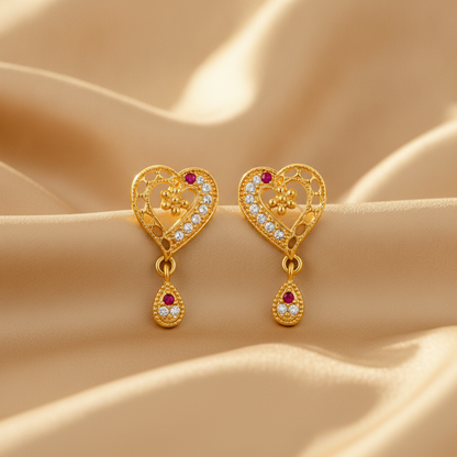 Intricate Lattice-Frame Love Motif Earrings with Teardrop Droplets