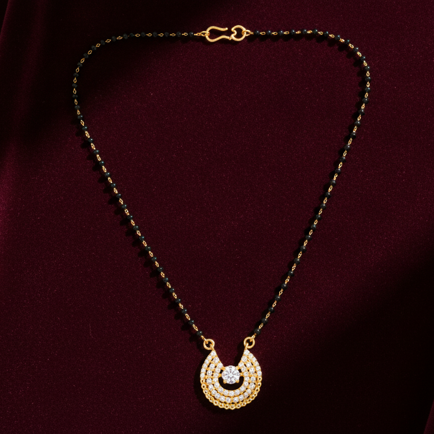 NUGOLD Designer Black Bead Mangalsutra with Cubic Zirconia Pendant