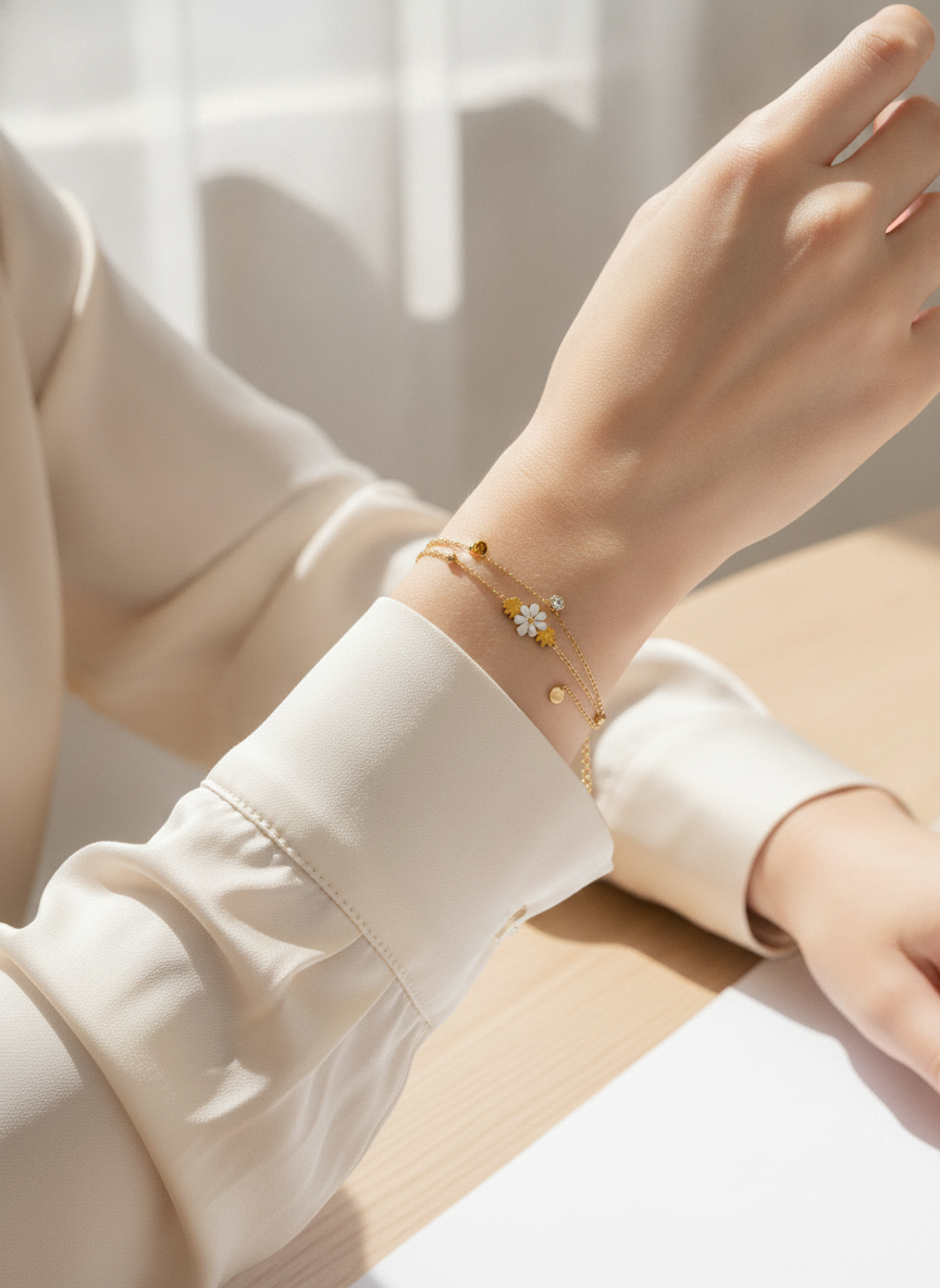 NUGOLD Double Layer Daisy Charm Bracelet for Women