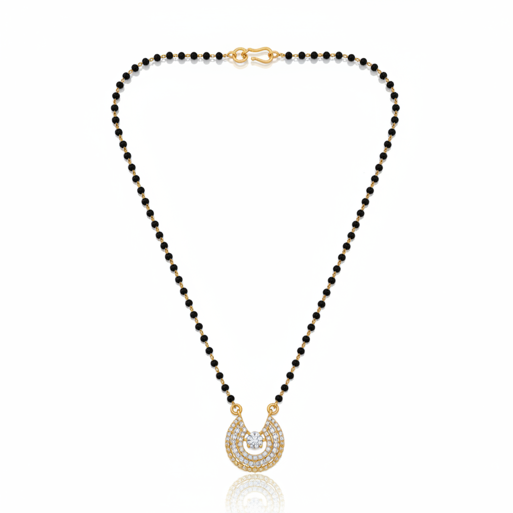 NUGOLD Designer Black Bead Mangalsutra with Cubic Zirconia Pendant