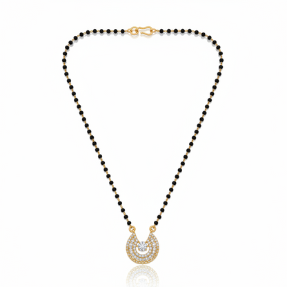 NUGOLD Designer Black Bead Mangalsutra with Cubic Zirconia Pendant